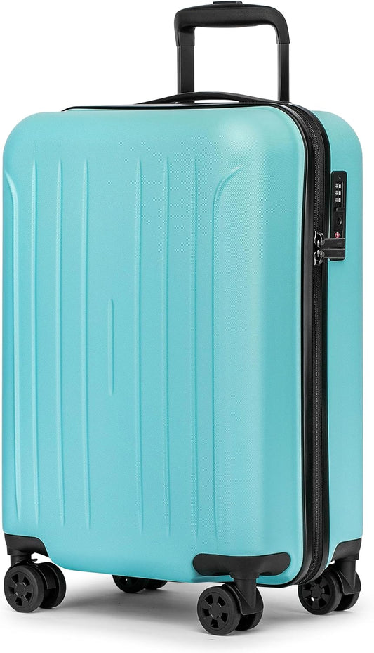 KYME Carry on luggage 22x14x9 Airline Approved Suitcase Hardshell With Double Spinner Wheels, PC+ABS TSA Lock Travel Luggage (Mint Green, 20" Carry On)