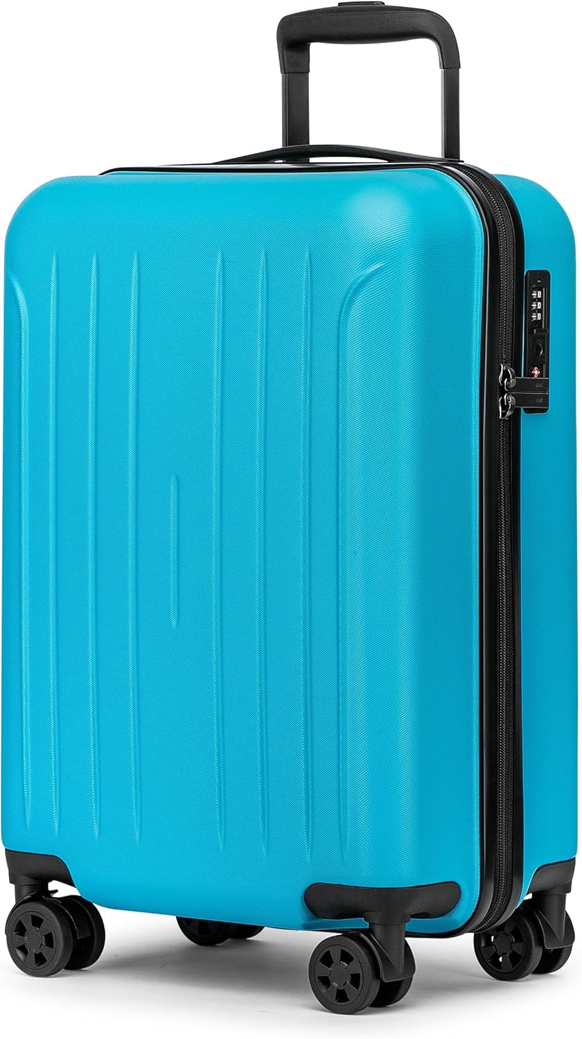 KYME Carry on luggage 22x14x9 Airline Approved Suitcase Hardshell With Double Spinner Wheels, PC+ABS TSA Lock Travel Luggage (Ocean Blue, 20" Carry On)