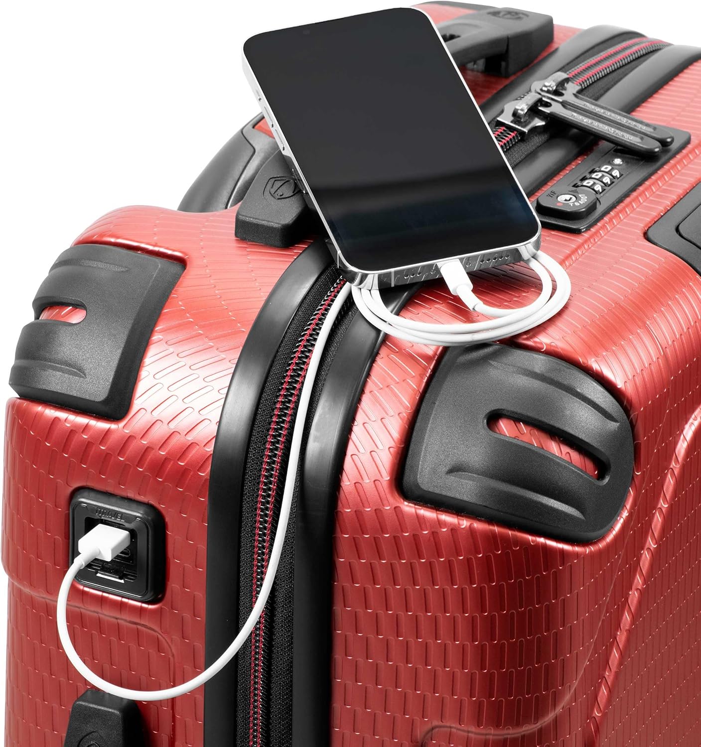 Traveler's Choice Maxporter II 22" Hardside Polycarbonate Spinner Carry-On Luggage, USB Port, TSA Lock, Red