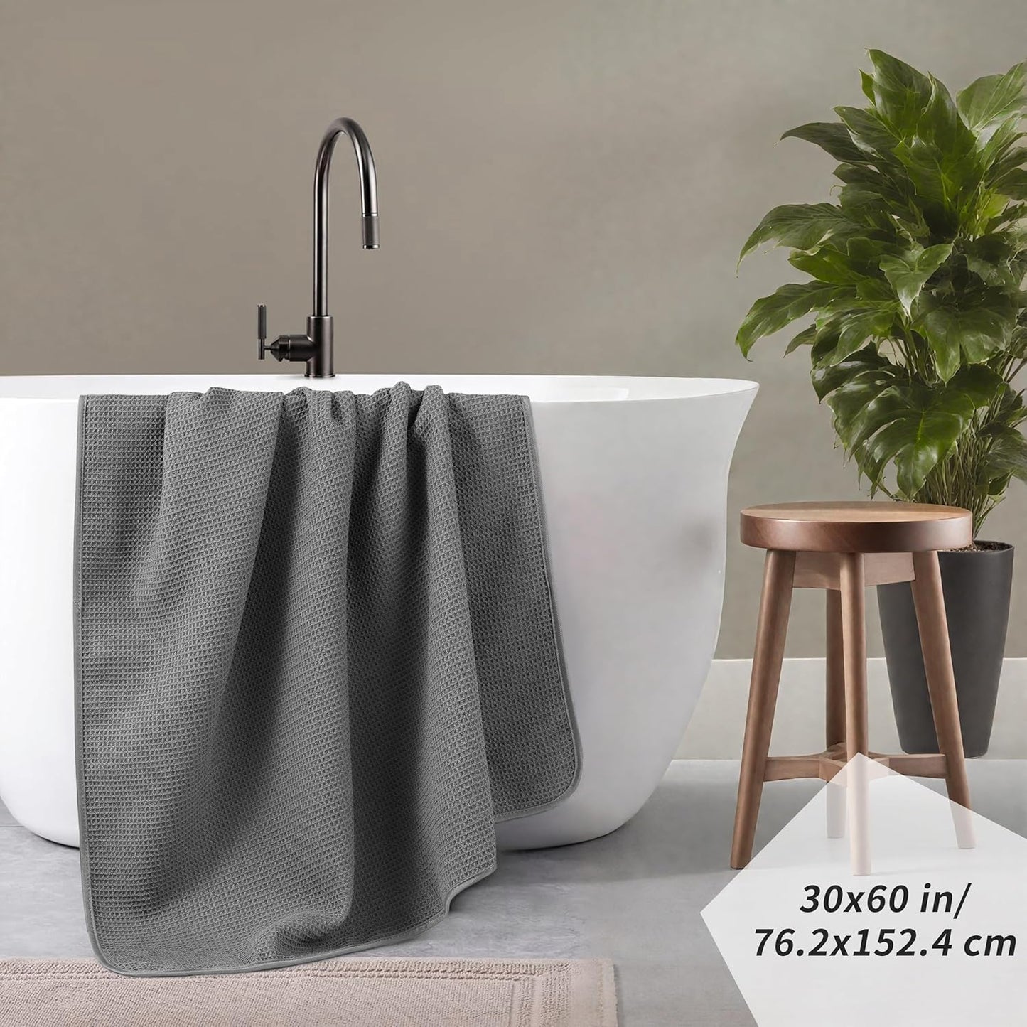 POLYTE Microfiber Oversize Quick Dry Lint Free Waffle Bath Towel for Body, 60 x 30 in, Set of 2