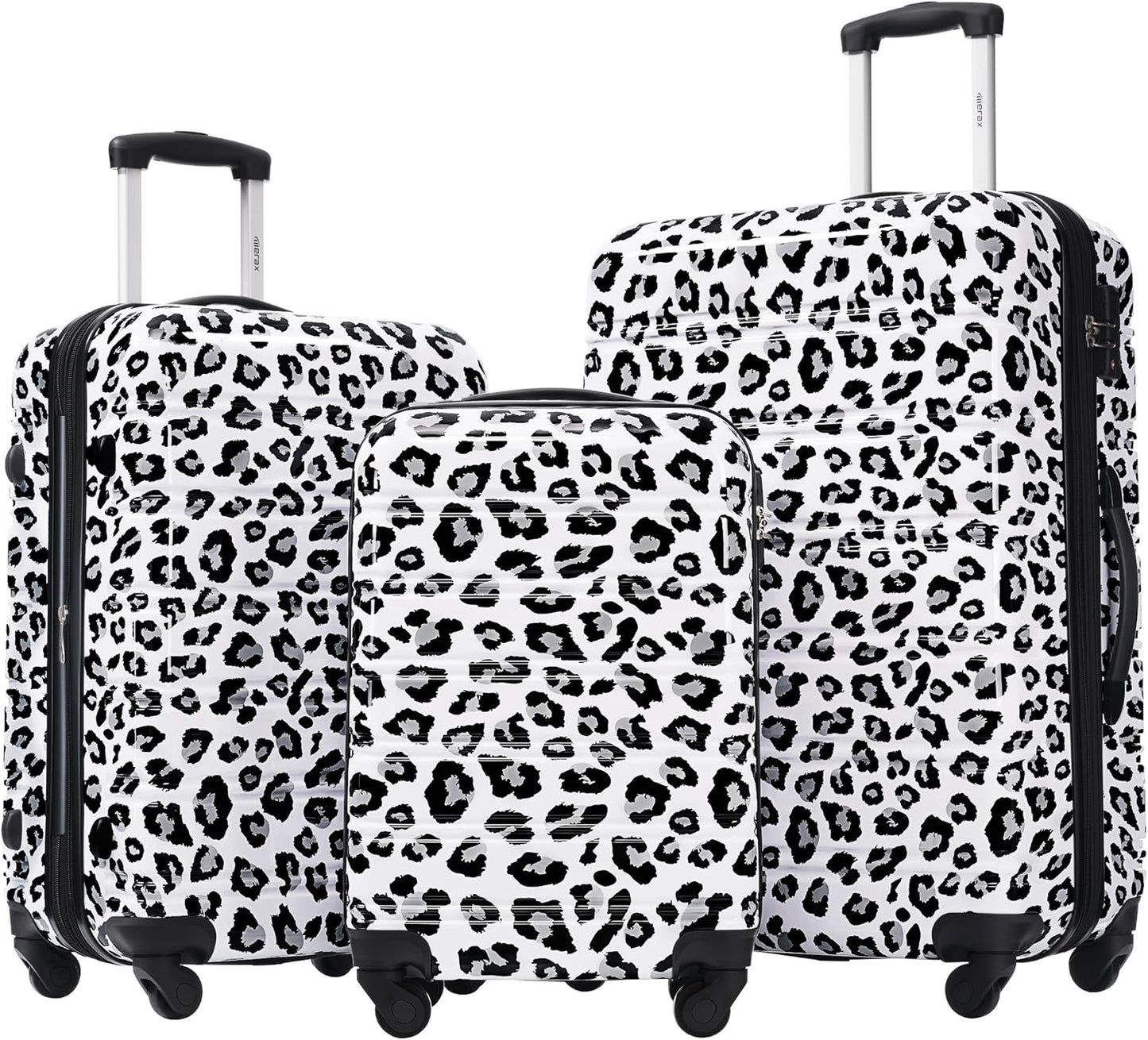 Merax Luggage Sets 3 Piece, Hardside Expandable Suitcase Set with Spinner Wheels, Lightweight Leopard Luggage 20+24+28 IN, Leopard White+Black
