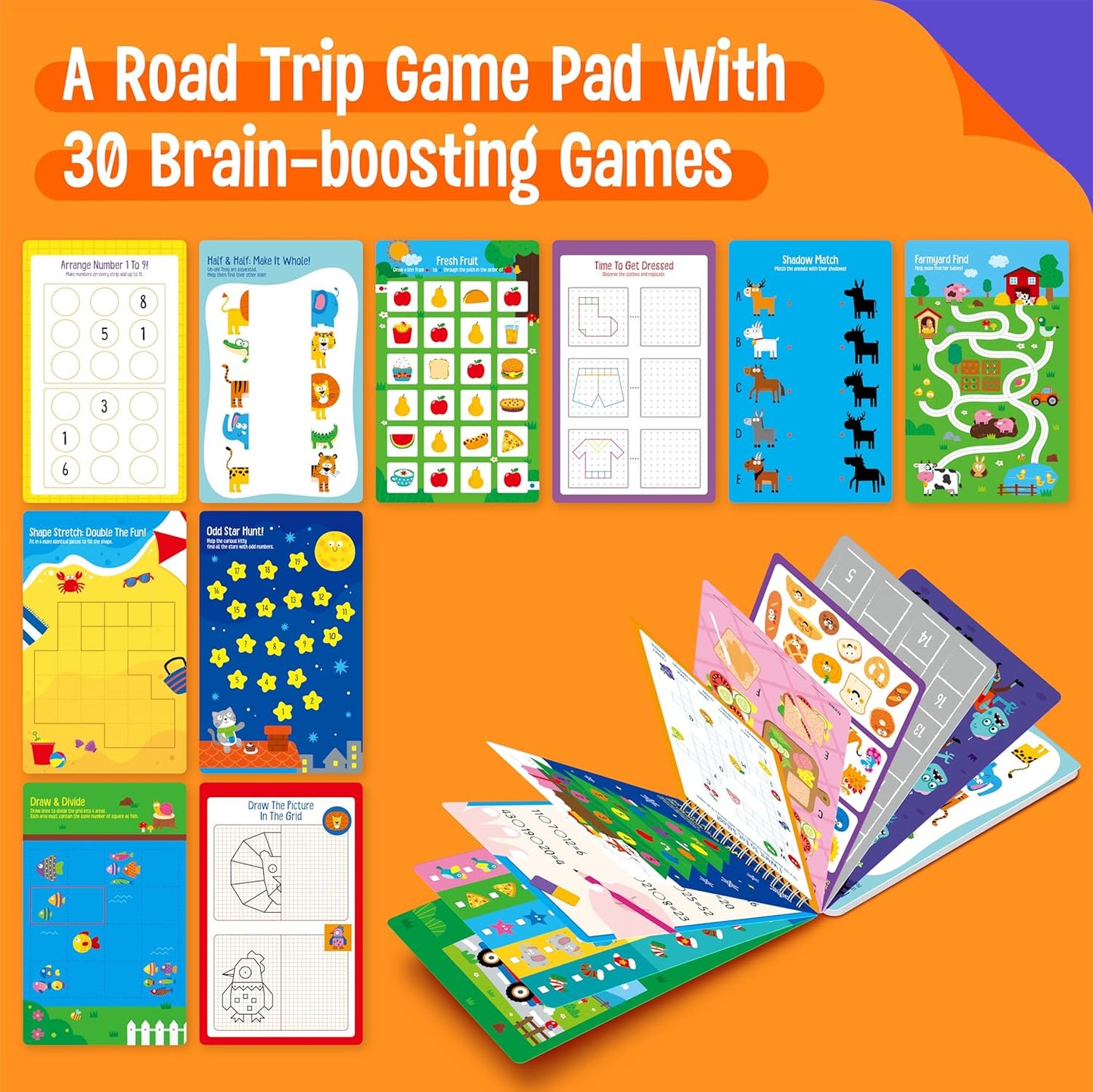 SpriteGru Logic Puzzles Game Pad, 30 Reusable & Erasable Logical Thinking Games, Dry Erase Brain-Boosting Puzzle Activities Book for Kids, Educational Toy for Road Trip, Airplane & Car Travel