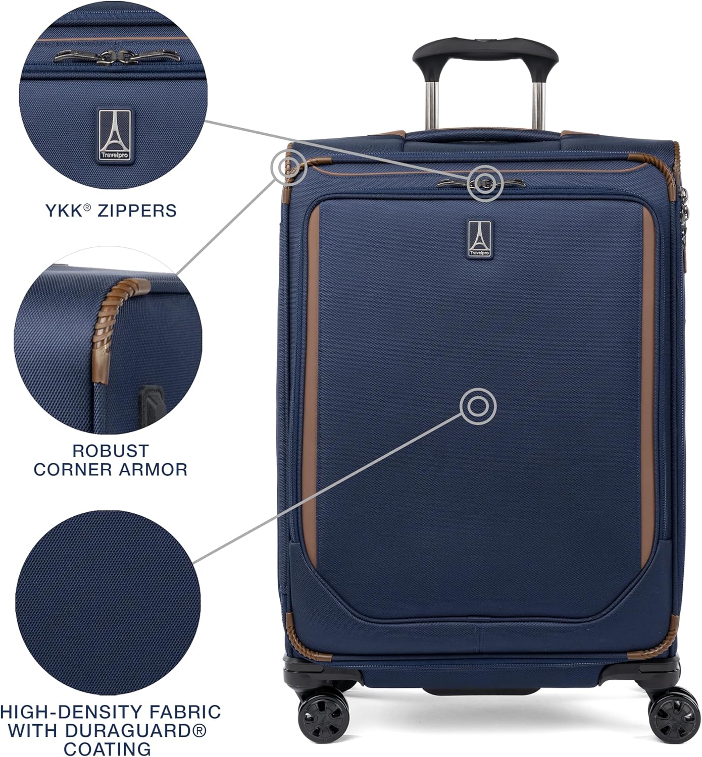 Travelpro Crew Classic Lightweight Softside Expandable Checked Luggage, 8 Wheel Spinner Suitcase, TSA Lock, Men and Women, Checked Medium 25-Inch, Patriot Blue
