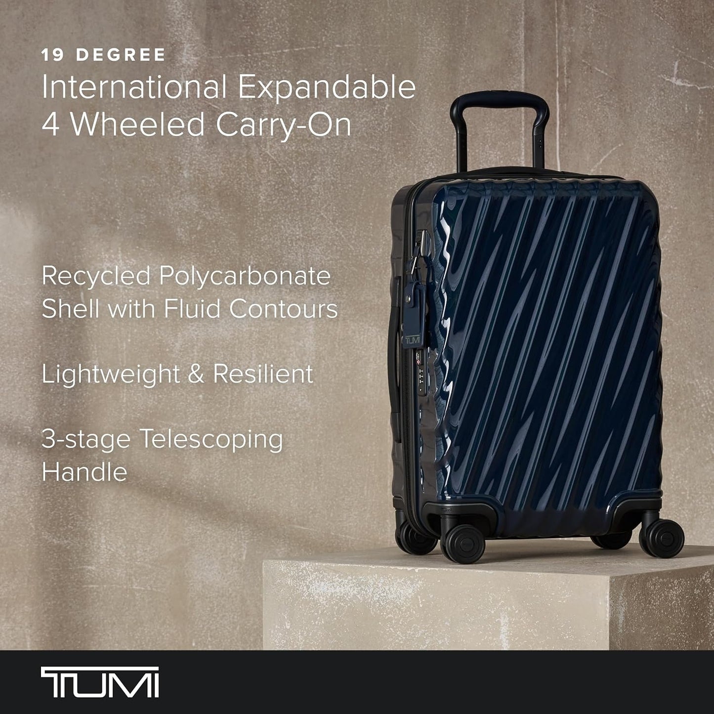 TUMI - 19 Degree International Expandable 4 Wheeled Carry-On - Hard Shell Suitcase - 21.8" X 14.0" X 9.0" - Navy