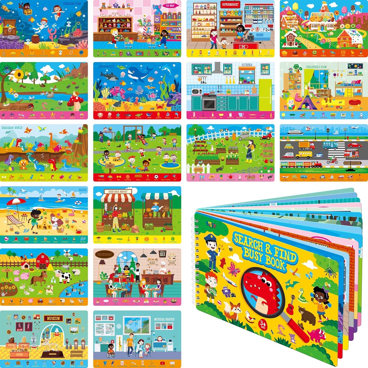 SpriteGru Search & Find Book, 30 Dry Erase Activities Game Pad, Reusable & Erasable Montessori Learning Toy Educational Games Autism Sensory Toys for Preschool Girls and Boys Ages 3, 4, 5, 6