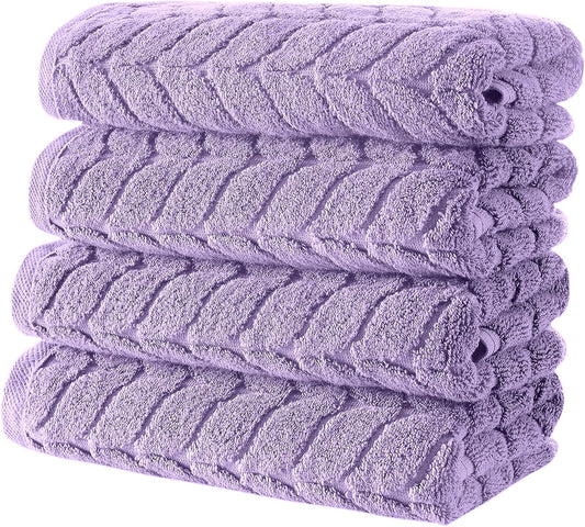 BAGNO MILANO Turkish Bath Towels, Soft Plush Jacquard Luxury Bath Towels, Quick Dry Towel Set (Lavender, 4 Pcs Hand Towel Set)