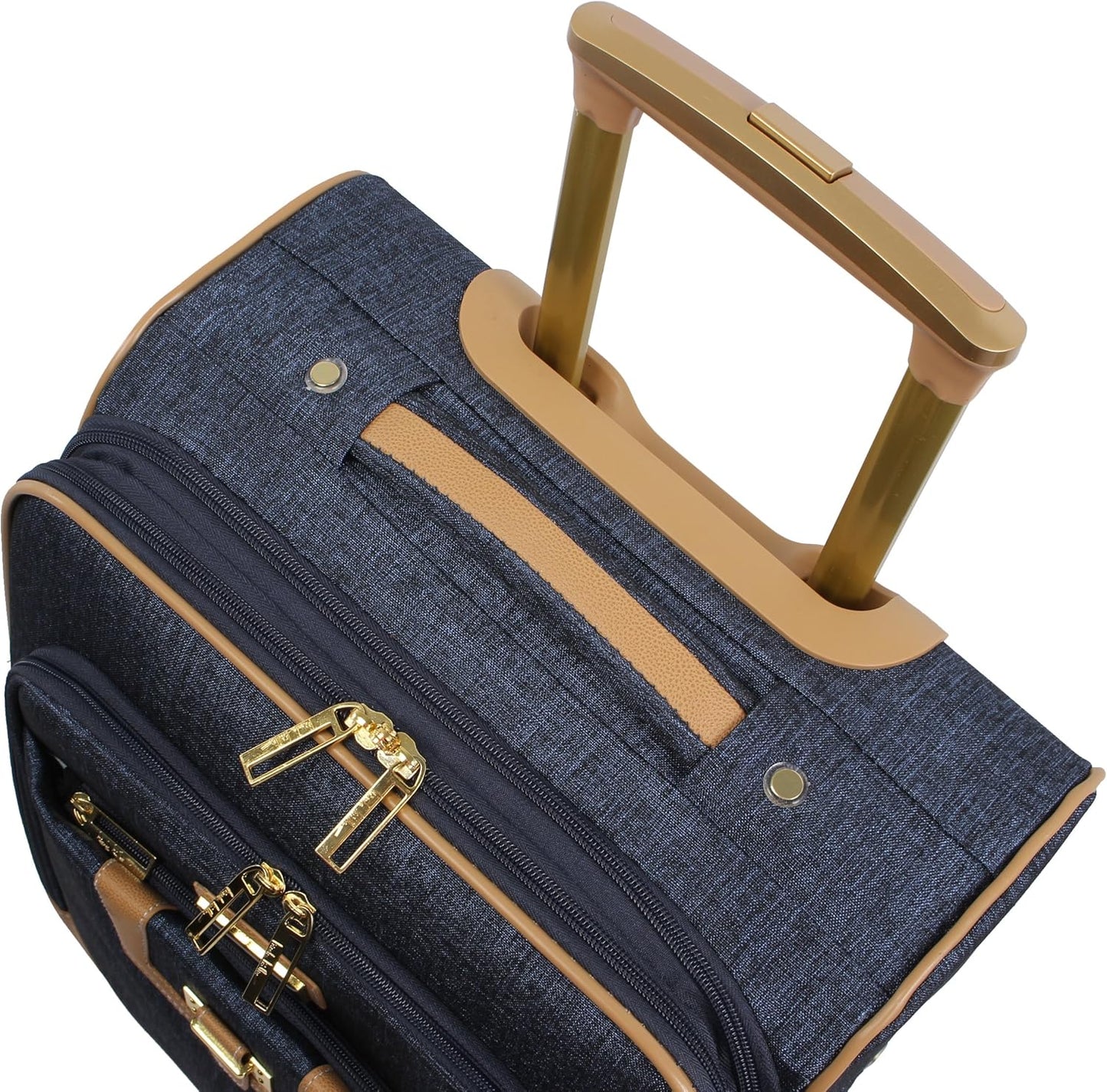 Nicole Miller New York Luggage Collection - Designer Lightweight Softside Expandable Suitcase- 20 Inch Carry On Bag with 4-Rolling Spinner Wheels (Paige Navy)
