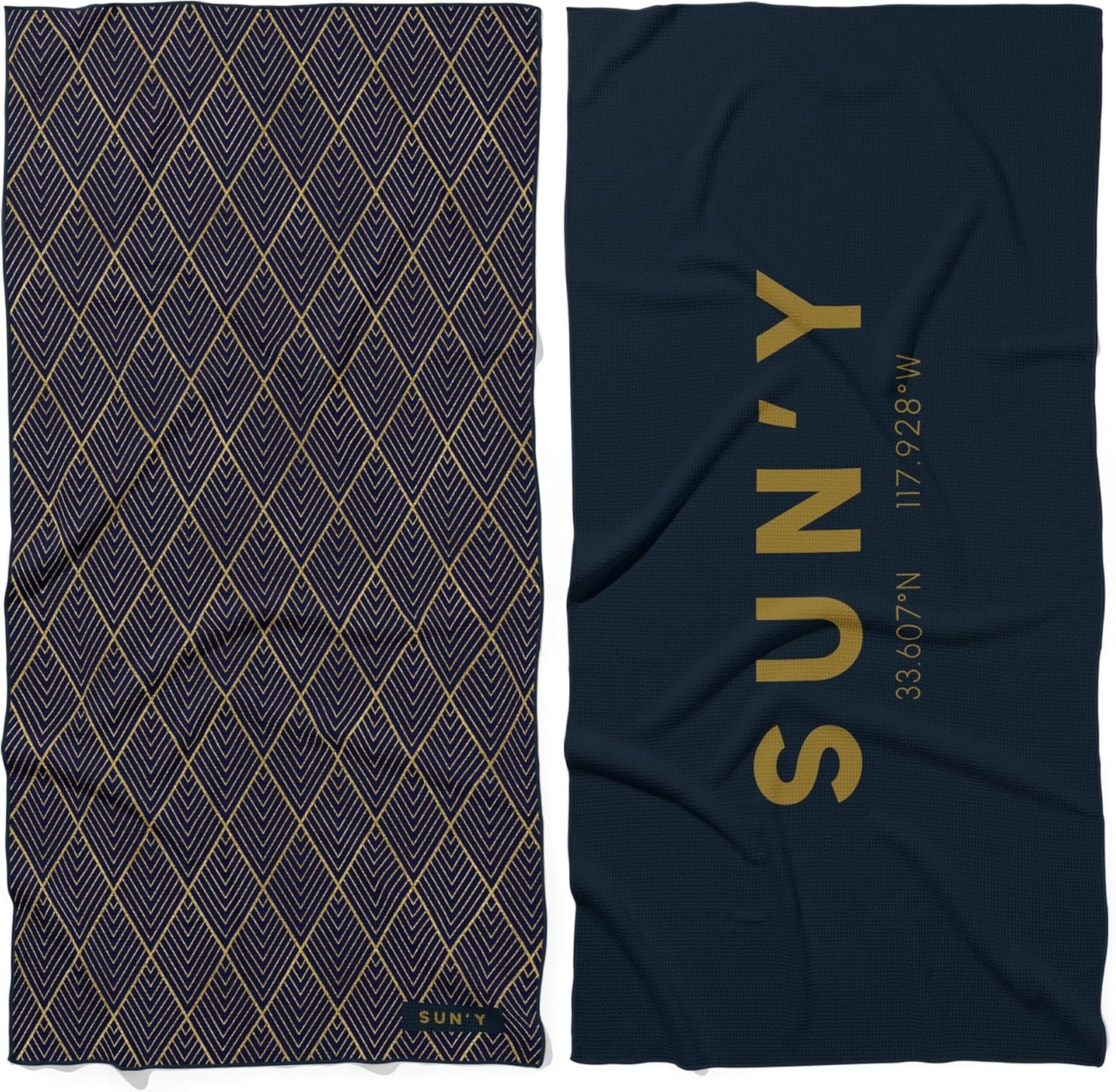 SUN'Y Waffle Microfiber Beach Towel – Sand Free, Quick Dry, Ultra Absorbent, Lightweight & Compact Travel Towel with Carry Bag - Large (63” x 31.5”), Newport