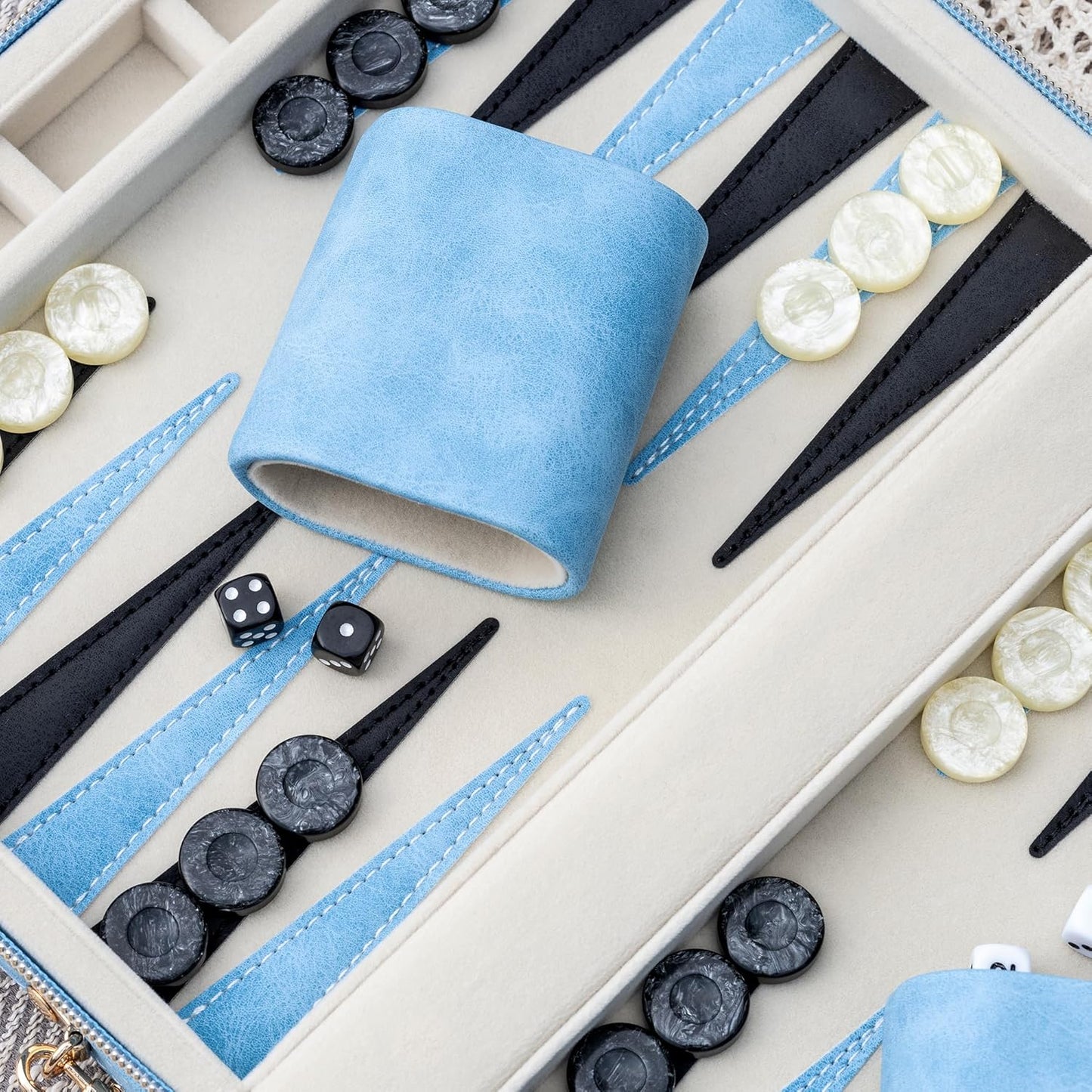 Backgammon Sets for Adults, Classic Board Game with Folding Faux Leather Backgammon Case, Portable Travel Backgammon Game Set (Blue)