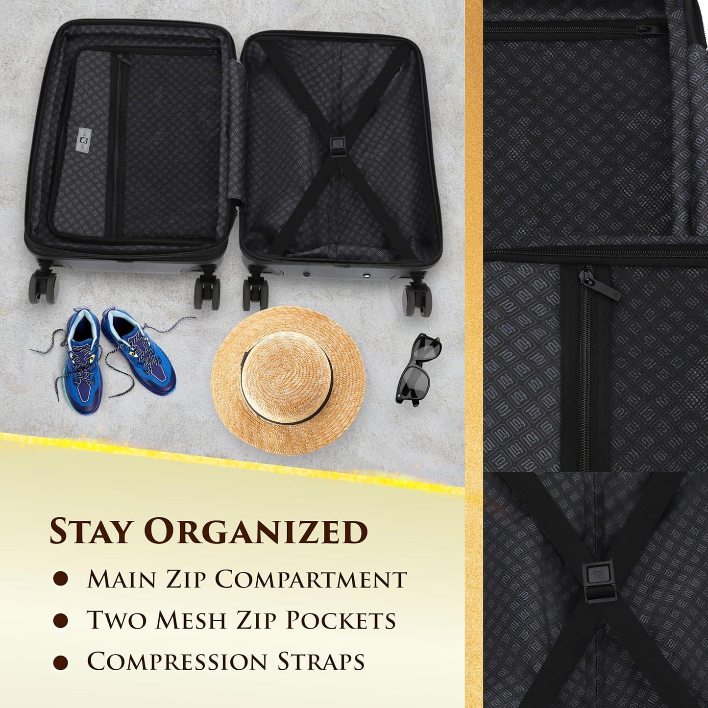 FUL Harry Potter 22.5 Inch Carry On Luggage, Hogwarts Crest Hardshell Rolling Suitcase with Spinner Wheels, Black