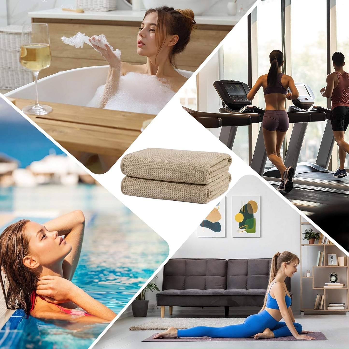 POLYTE Microfiber Oversize Quick Dry Lint Free Waffle Bath Towel for Body, 60 x 30 in, Set of 2