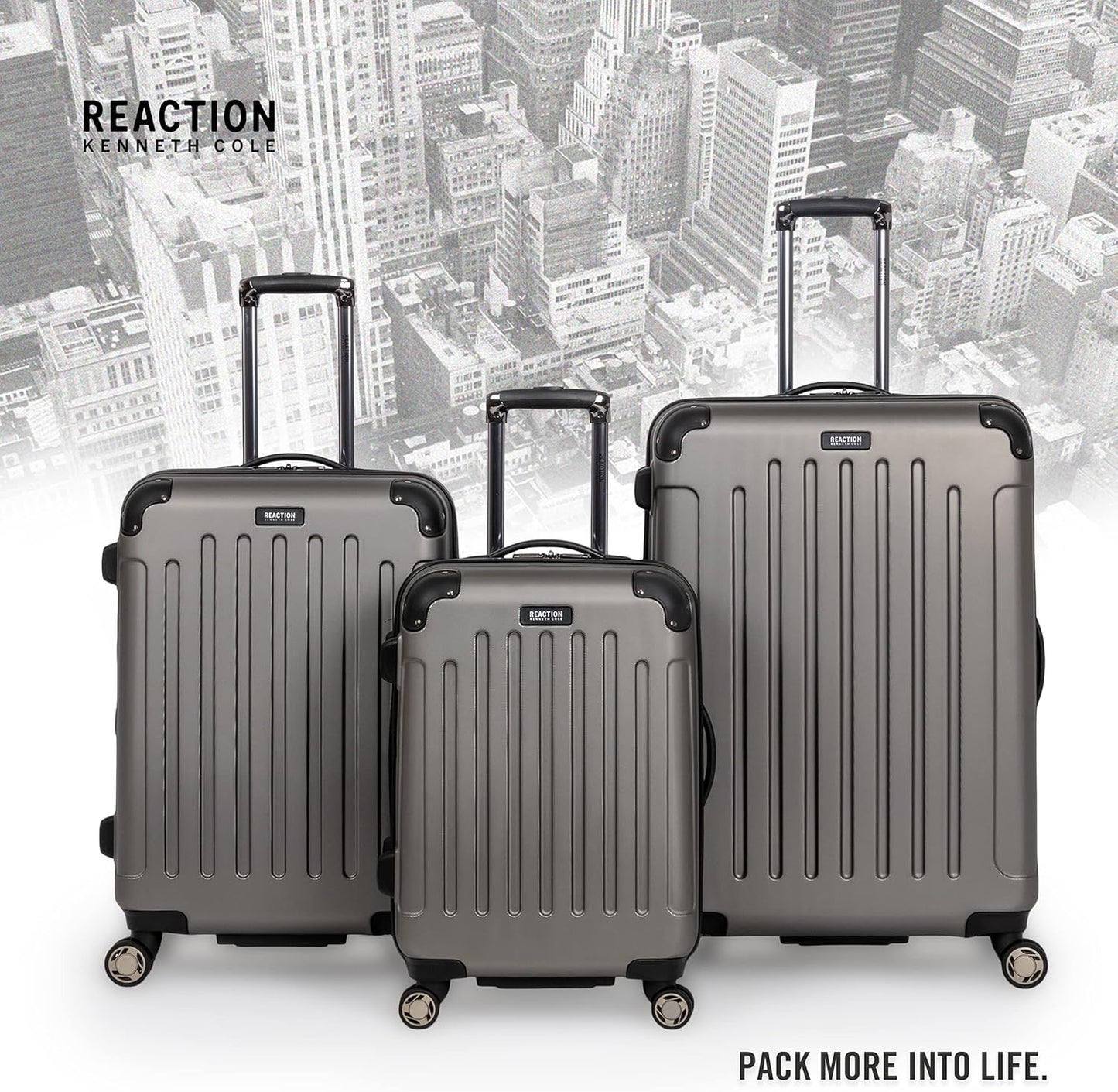 Kenneth Cole REACTION Renegade Luggage Expandable 8-Wheel Spinner Lightweight Hardside Suitcase, Silver, 3-Piece Set (20"/24"/28")