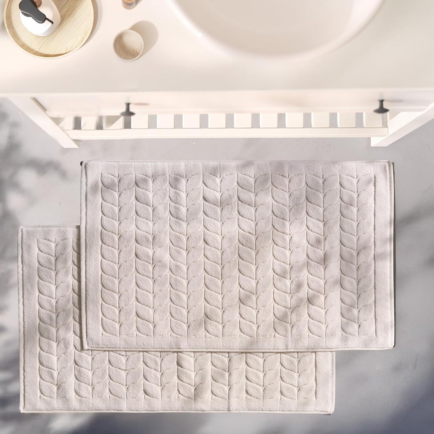 BAGNO MILANO Turkish Bath Towels, Soft Plush Jacquard Luxury Bath Towels, Quick Dry Towel Set (Cream, 2 Pcs Bathmat Set)