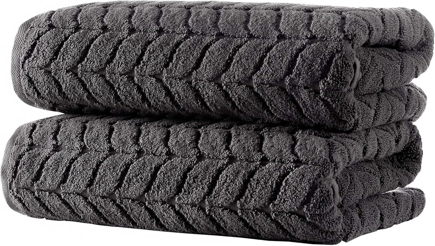 BAGNO MILANO Turkish Bath Towels, Soft Plush Jacquard Luxury Bath Towels, Quick Dry Towel Set (Charcoal, 2 pcs Bath Towel Set)
