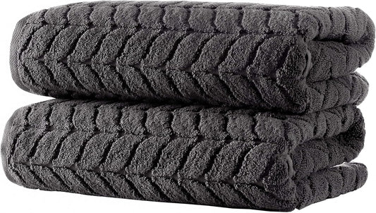 BAGNO MILANO Turkish Bath Towels, Soft Plush Jacquard Luxury Bath Towels, Quick Dry Towel Set (Charcoal, 2 pcs Bath Towel Set)