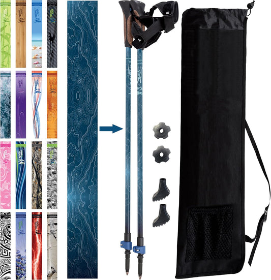 Official Nordic Walking Poles - True Classic Nordic Glove Grips, Lightweight, Adjustable, and Collapsible -2 Pieces w/flip Locks, Detachable Feet and Travel Bag by York Nordic - Heights 5'4"-6'2"