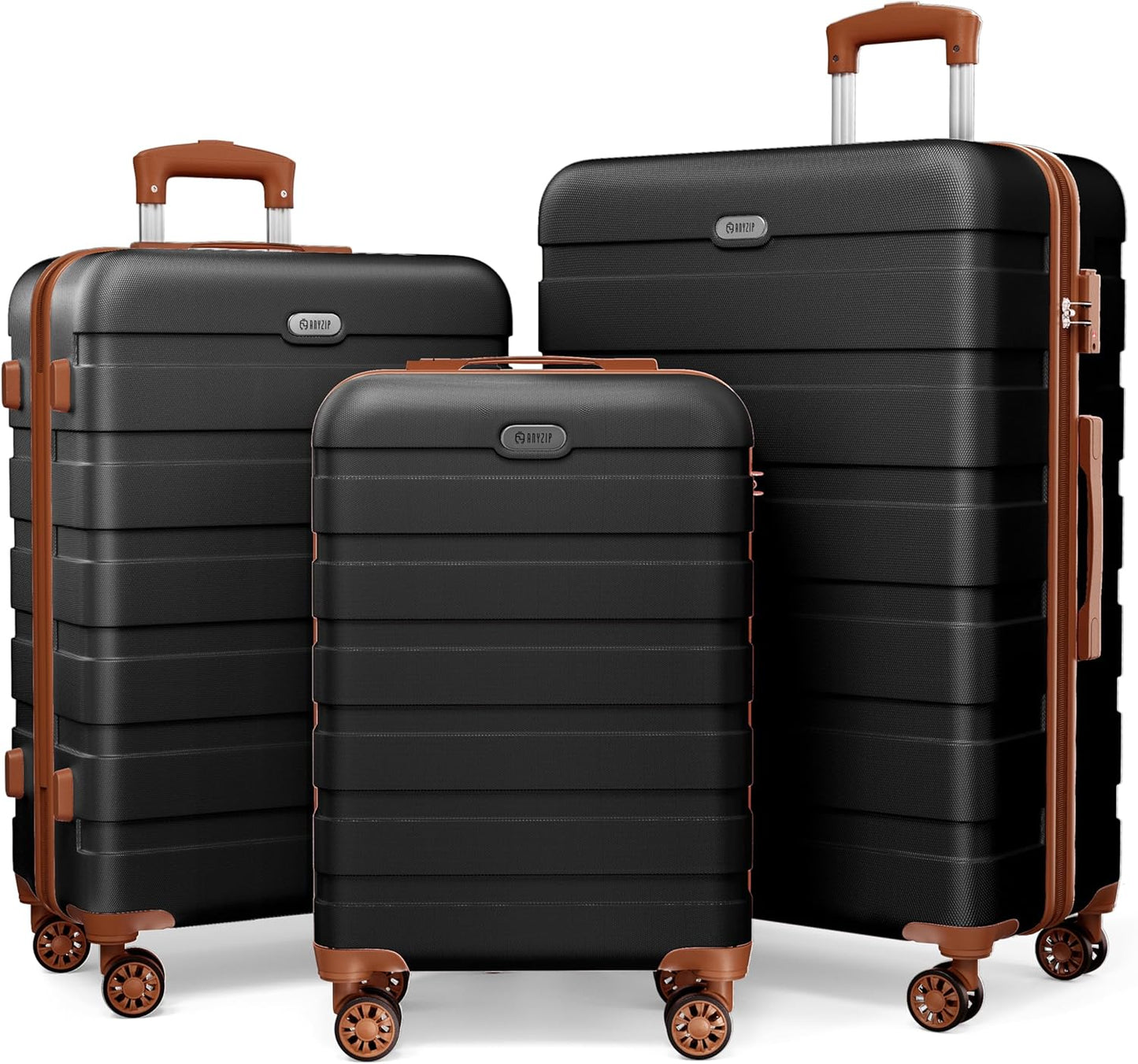 AnyZip Luggage Sets 3 Piece Hardshell Suitcase Set PC ABS Lightweight Travel Suitcases with 4 Double Spinner Wheels TSA Lock 20 24 28 Inch Black Brown