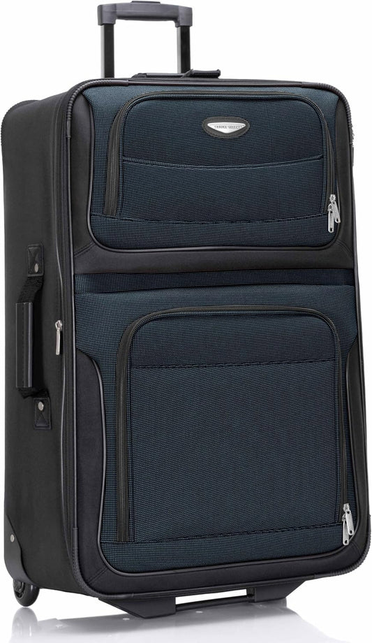 Travel Select Amsterdam Softside Expandable Rolling Luggage, Lightweight 2-Wheel Check-In Suitcase with Push-Button Handle, Navy, 29" Large