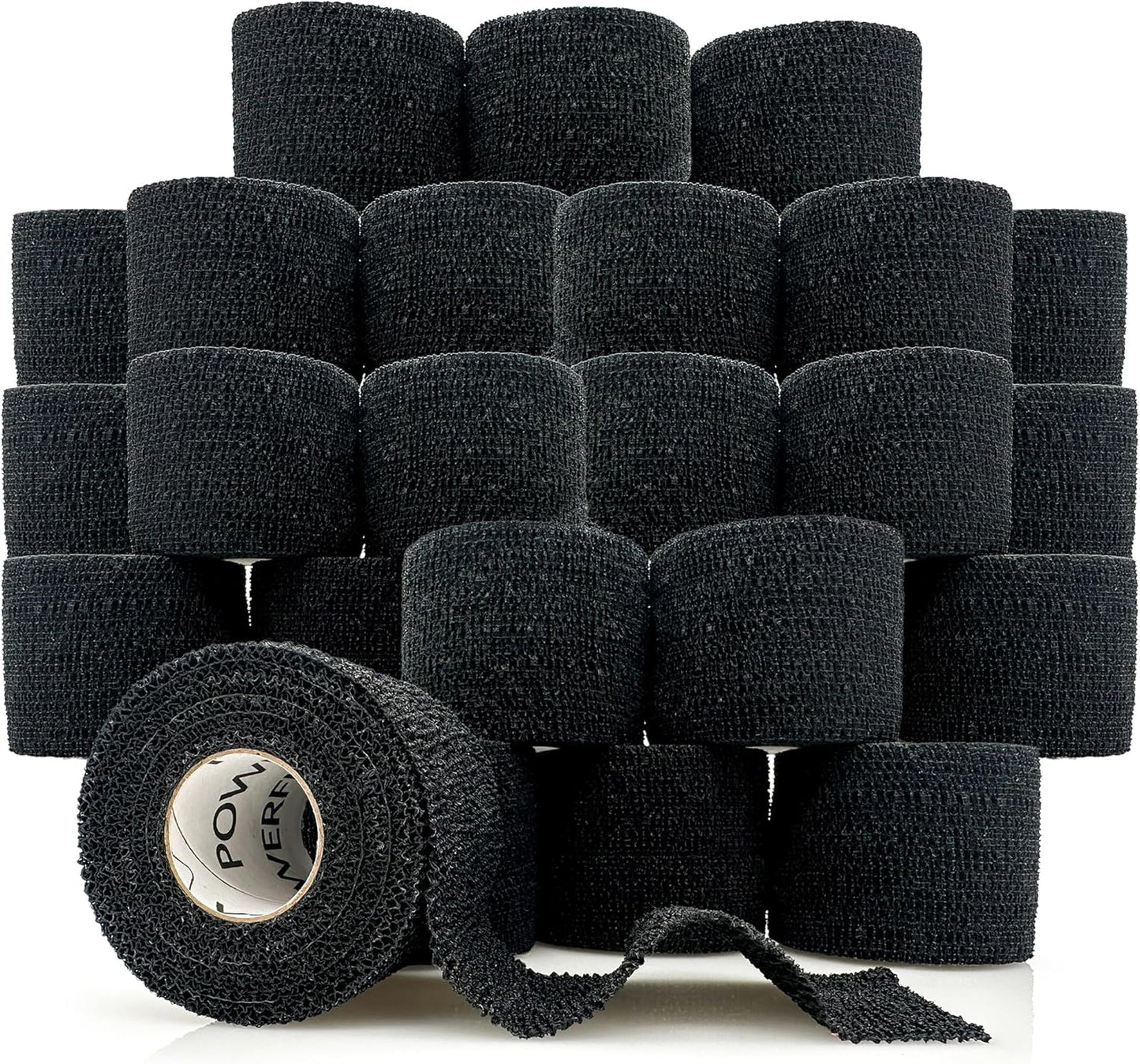 PowerFlex – Self-Adhering Sports Wrap for Injury Prevention & Post-Injury Stability – Medical-Grade, Sweat & Water Resistant First Aid Wrap for Athletes - Black, 2 inch, 24 Rolls