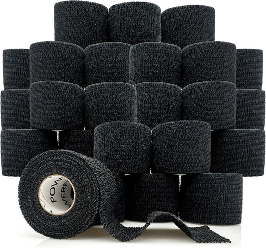 PowerFlex – Self-Adhering Sports Wrap for Injury Prevention & Post-Injury Stability – Medical-Grade, Sweat & Water Resistant First Aid Wrap for Athletes - Black, 2 inch, 24 Rolls