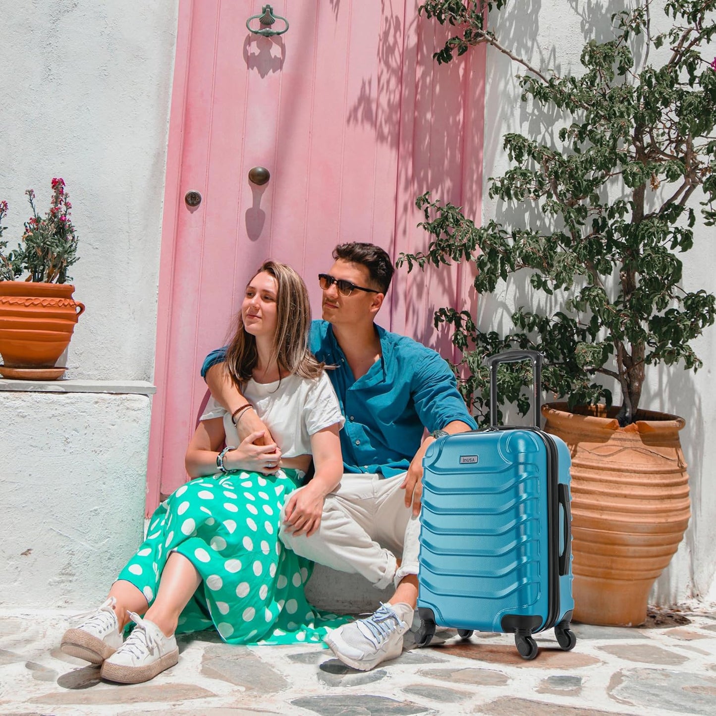 InUSA ENDURANCE Luggage with Spinner Wheels | Durable Lightweight Hardshell Suitcase, Spacious Travel Bag with Handle and Trolley | 20-Inch Carry On Small Luggage | Teal