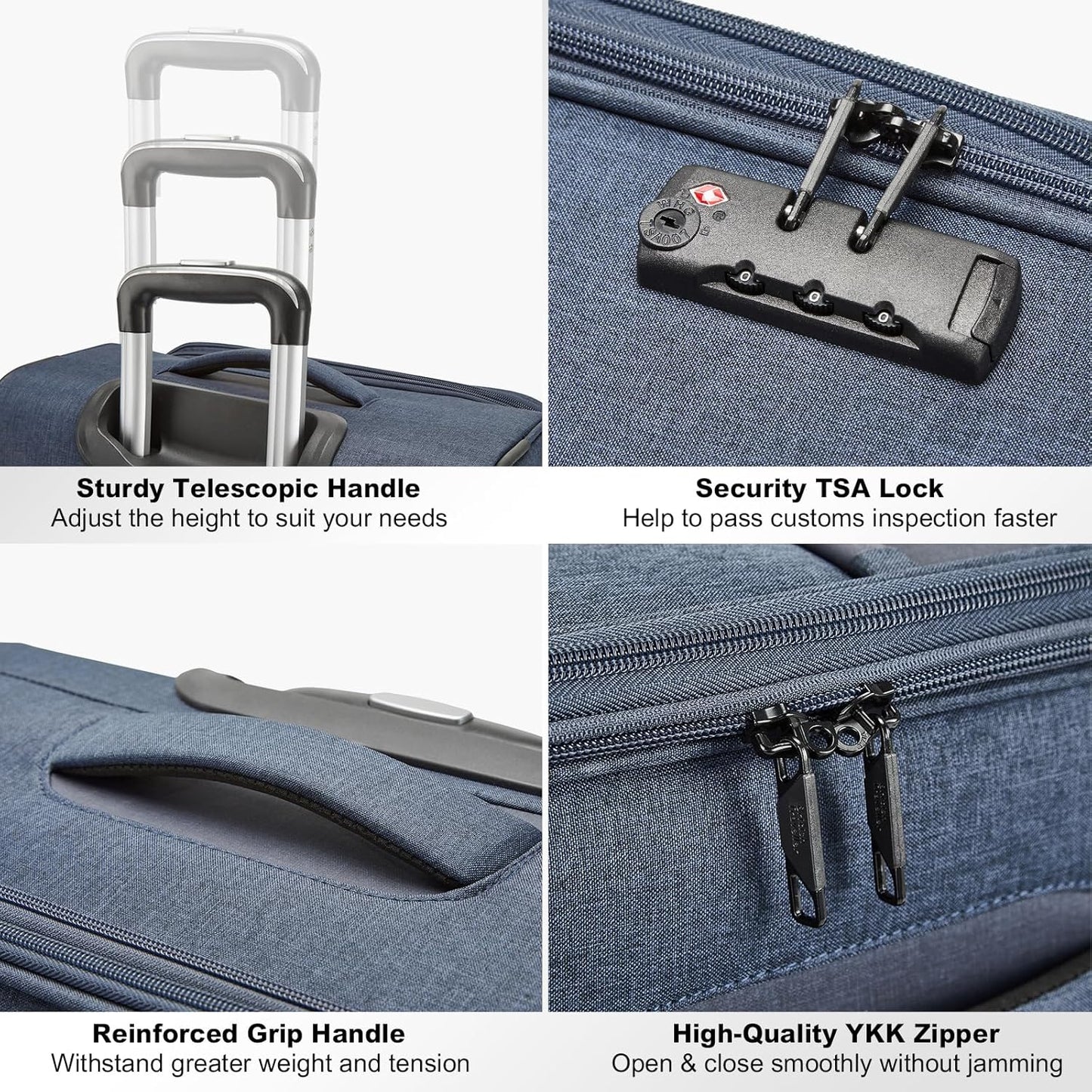 Kono 20 Inch Softside Carry On Luggage Airline Approved 20 Inch Spinner Wheels Lightweight Waterproof Suitcase with TSA Lock for Business Travel (Small, Navy Blue)