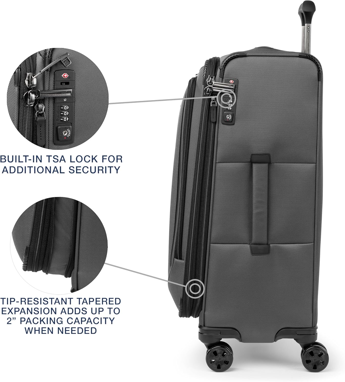 Travelpro Crew Classic Lightweight Softside Expandable Checked Luggage, 8 Wheel Spinner Suitcase, TSA Lock, Men and Women, Checked Medium 25-Inch, Titanium Grey