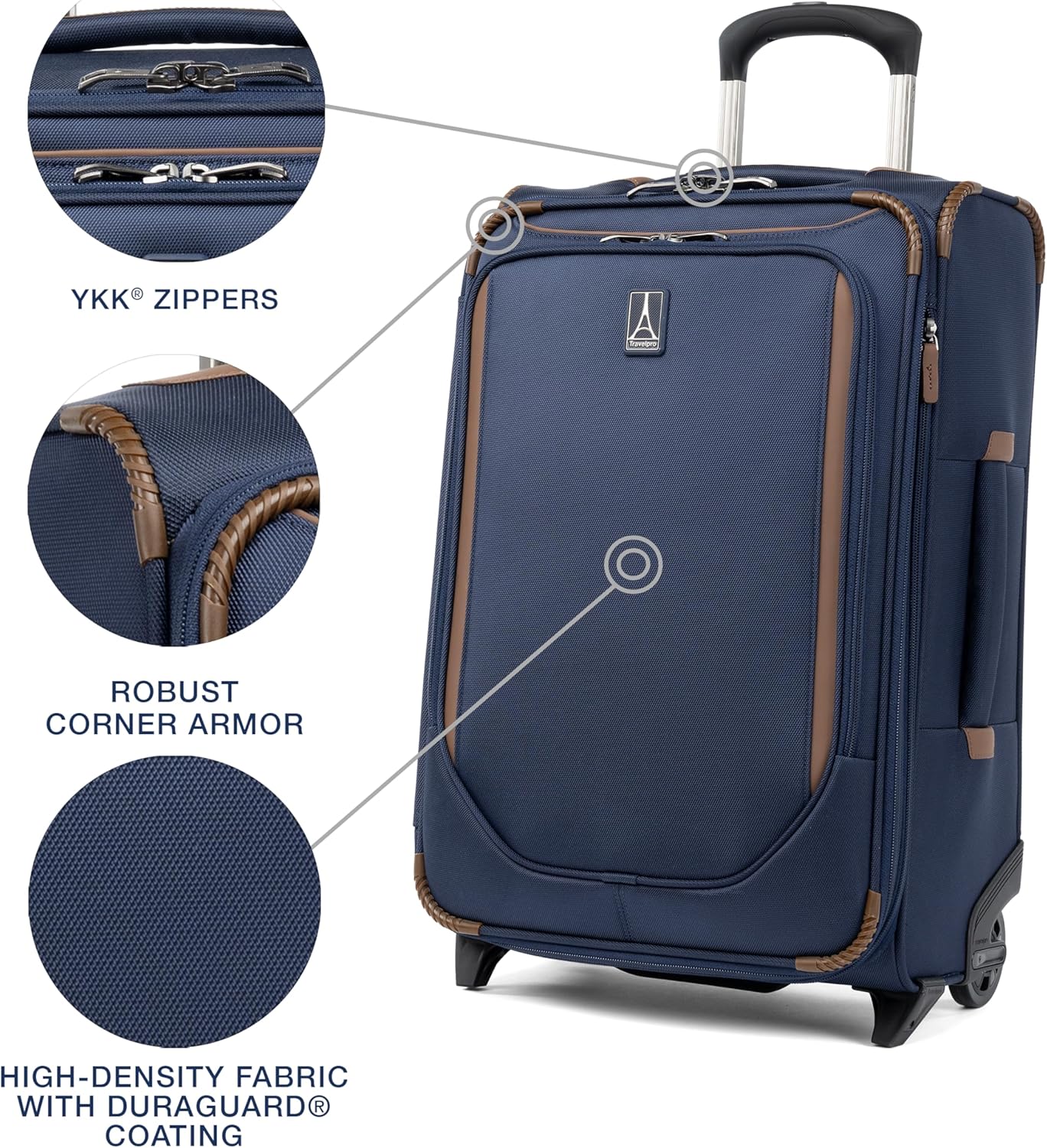 Travelpro Crew Classic Lightweight Softside Expandable Carry on Luggage, 2 Wheel Upright Rollaboard Suitcase, Men and Women, Carry On 22-Inch, Patriot Blue