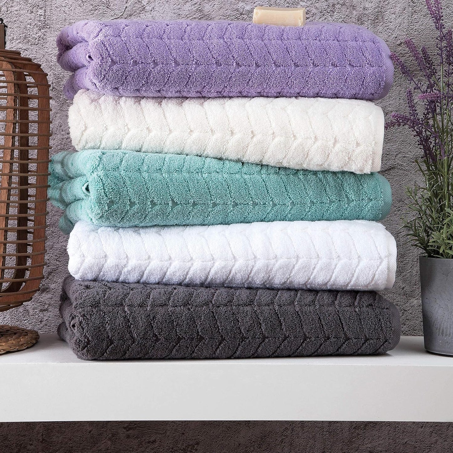 BAGNO MILANO Turkish Bath Towels, Soft Plush Jacquard Luxury Bath Towels, Quick Dry Towel Set (Lavender, 3 pcs Towel Set)