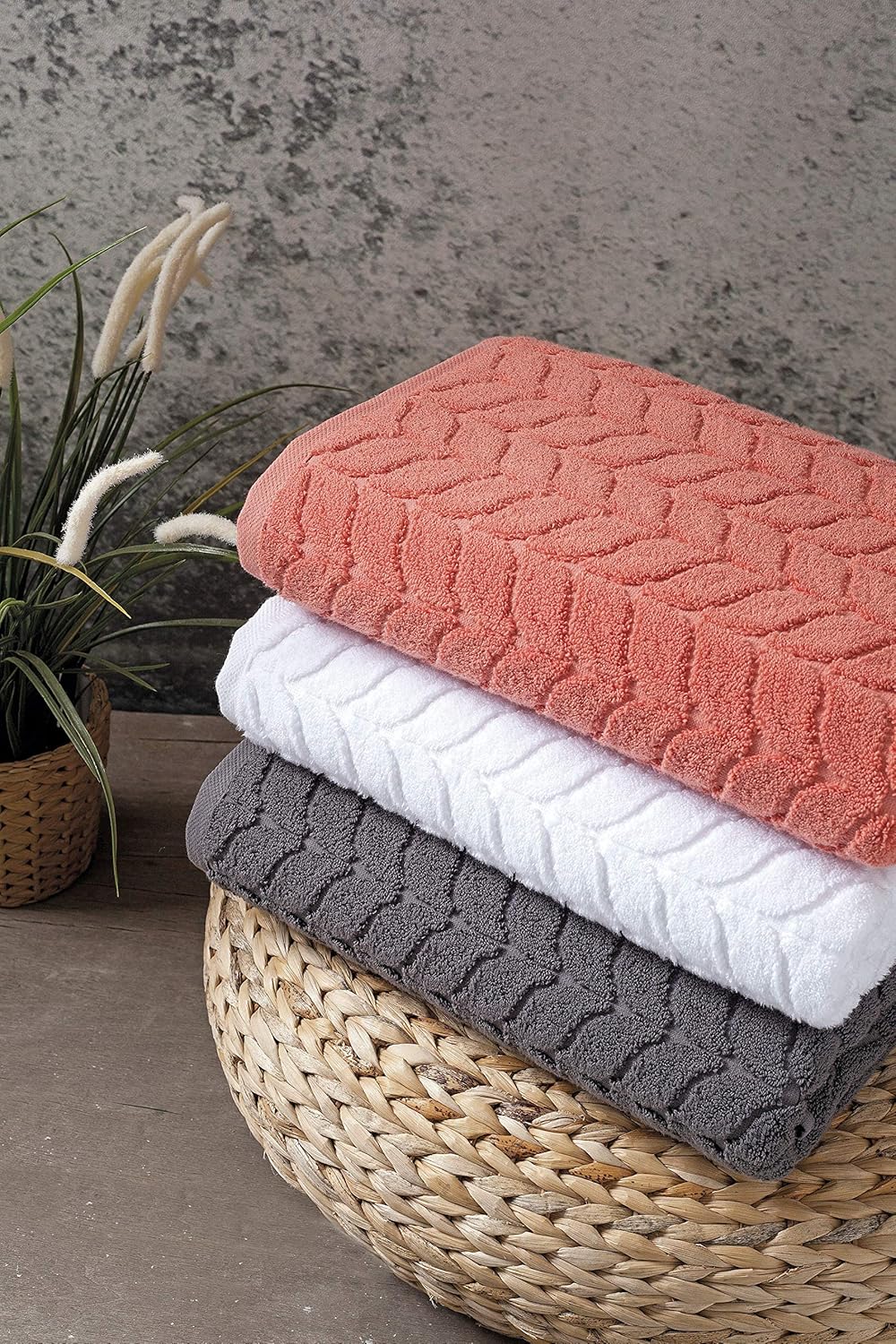 BAGNO MILANO Turkish Bath Towels, Soft Plush Jacquard Luxury Bath Towels, Quick Dry Towel Set (Grey, 2 pcs Bath Towel Set)