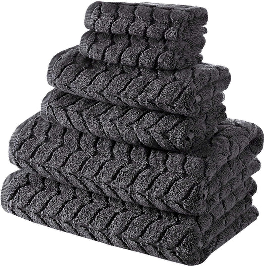 BAGNO MILANO Turkish Bath Towels, Soft Plush Jacquard Luxury Bath Towels, Quick Dry Towel Set (Charcoal, 6 pcs Towel Set)