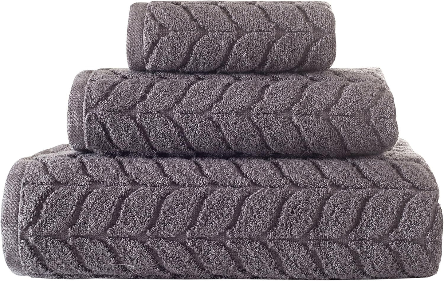 BAGNO MILANO Turkish Bath Towels, Soft Plush Jacquard Luxury Bath Towels, Quick Dry Towel Set (Grey, 3 pcs Towel Set)
