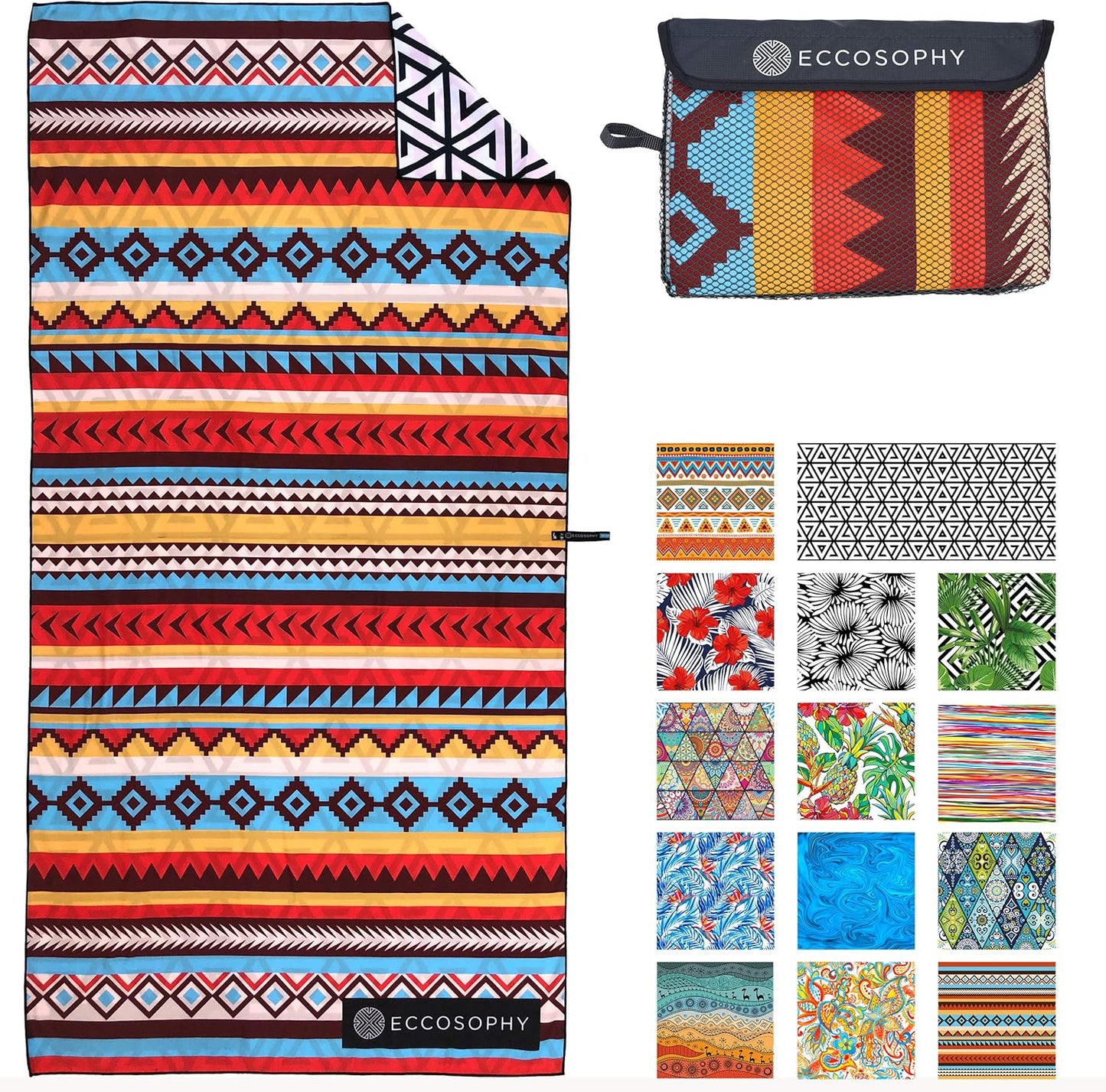 ECCOSOPHY Microfiber Beach Towel - Sand Free Towels are Quick Dry, Light Weight, Super Absorbent - Perfect Pool, Travel, Cruise, Camping Essentials - Oversized Extra Large for Adults 71x35 in