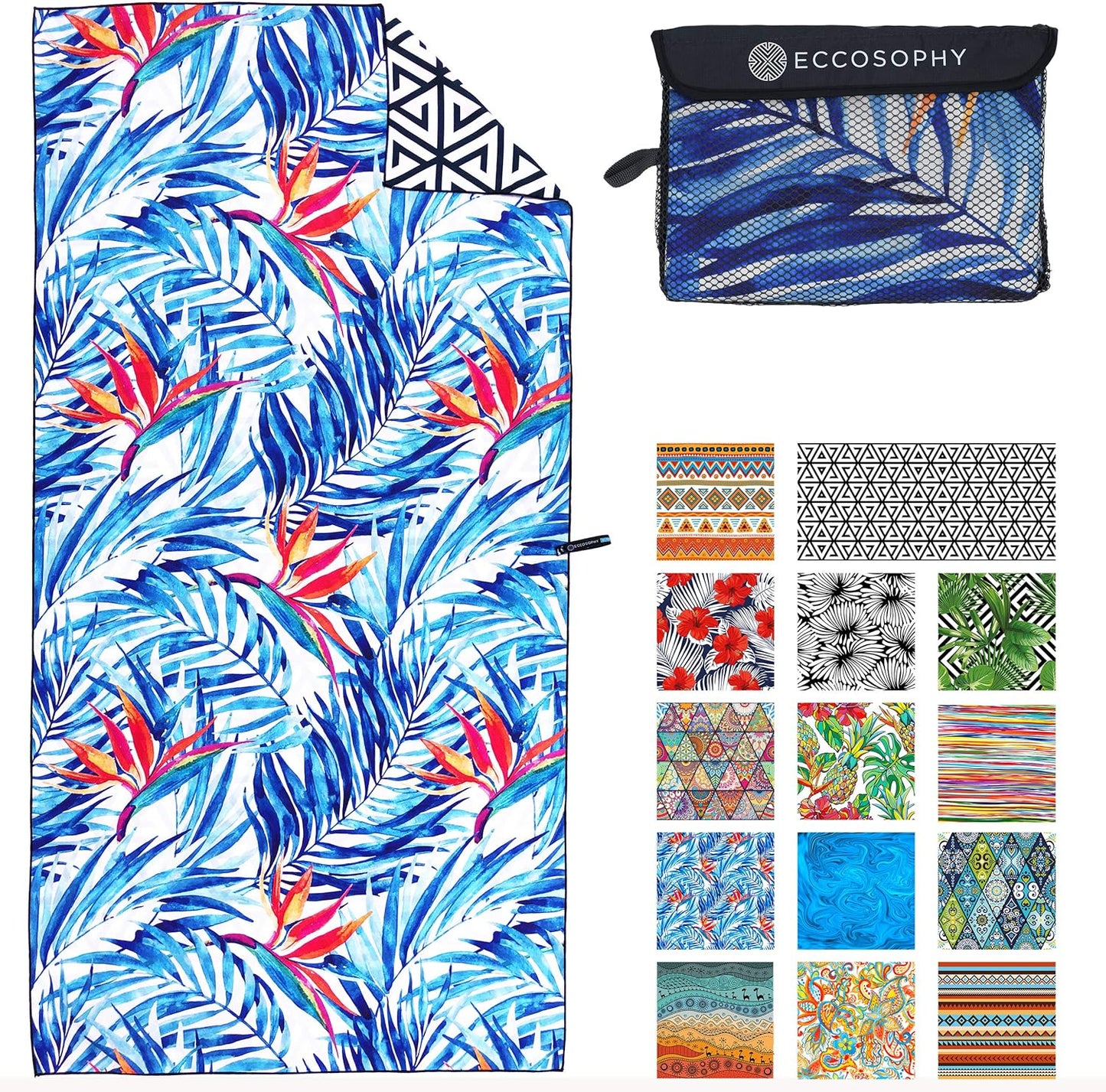 ECCOSOPHY Microfiber Beach Towel - Sand Free Towels are Quick Dry, Light Weight, Super Absorbent - Perfect Pool, Travel, Cruise, Camping Essentials - Oversized Extra Large for Adults 71x35 in