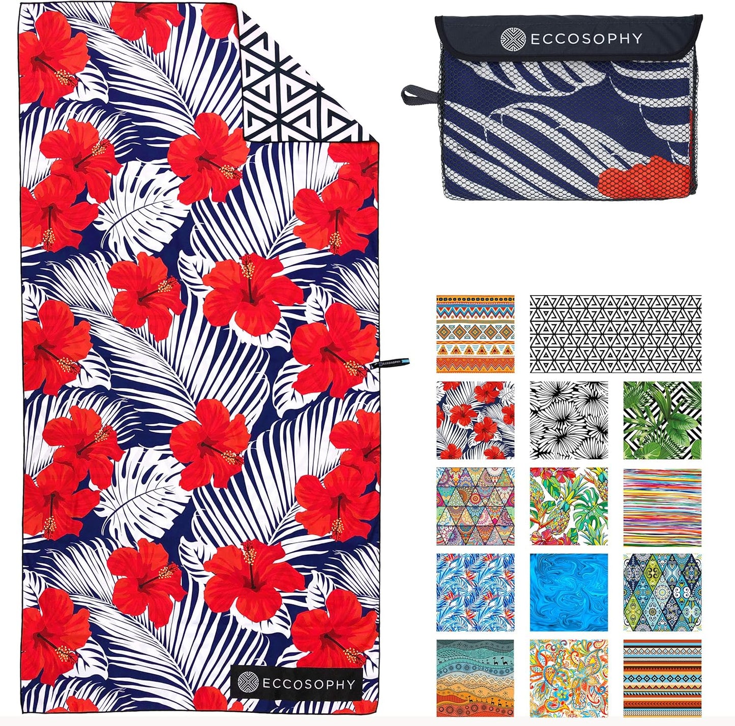 ECCOSOPHY Microfiber Beach Towel - Sand Free Towels are Quick Dry, Light Weight, Super Absorbent - Perfect Pool, Travel, Cruise, Camping Essentials - Oversized Extra Large for Adults 71x35 in