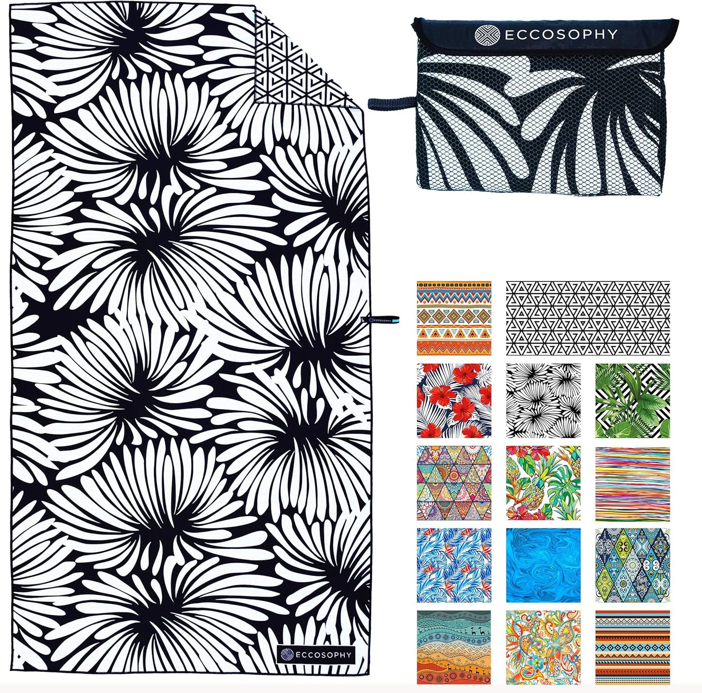 ECCOSOPHY Microfiber Beach Towel - Sand Free Towels are Quick Dry, Light Weight, Super Absorbent - Perfect Pool, Travel, Cruise, Camping Essentials - Oversized Extra Large for Adults 71x35 in