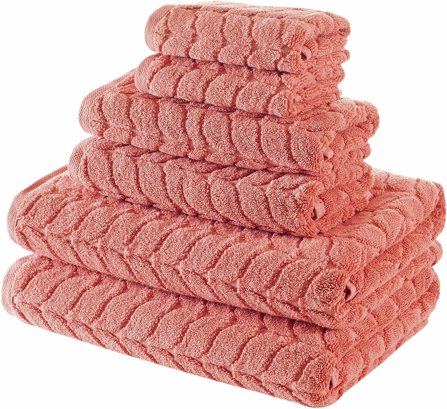 BAGNO MILANO Turkish Bath Towels, Soft Plush Jacquard Luxury Bath Towels, Quick Dry Towel Set (Coral Red, 6 pcs Towel Set)