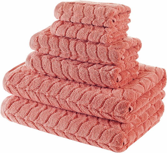 BAGNO MILANO Turkish Bath Towels, Soft Plush Jacquard Luxury Bath Towels, Quick Dry Towel Set (Coral Red, 6 pcs Towel Set)